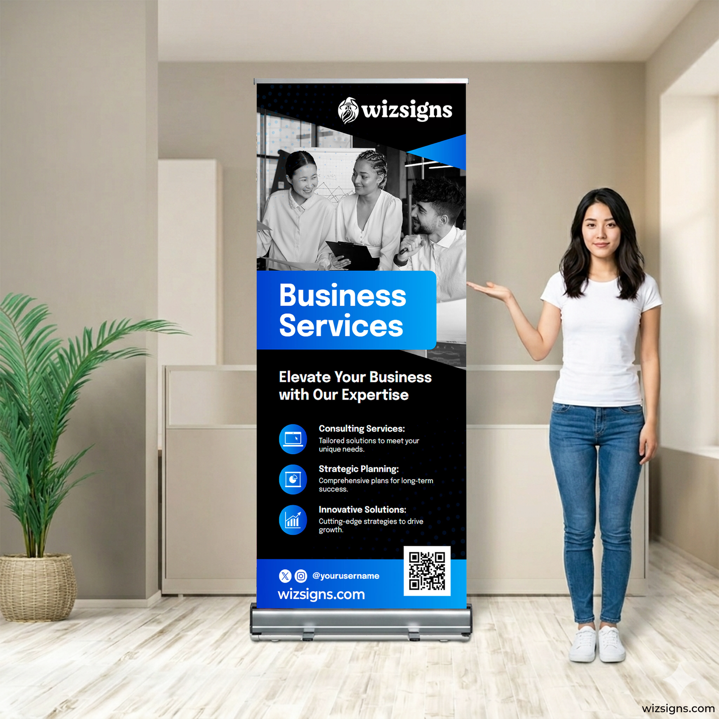 33.5" x 78.7" Retractable Banner Stand | Custom Roll Up Banner | Free Shipping