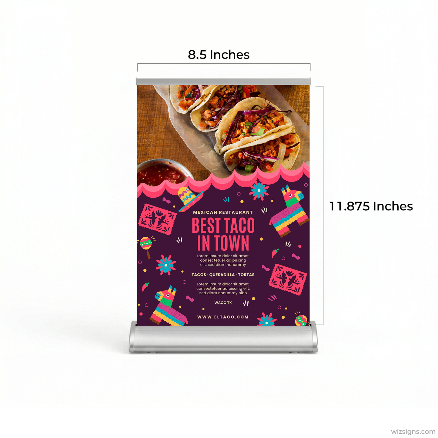 8.5" x 11.875" Table Top Retractable Banner | Custom Small Roll Up Banner | Free Shipping