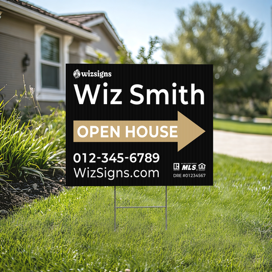 24" x 18" Custom Double-Sided Open House Yard Sign for Realtors | 10 Yard Signs with 10 Metal Stakes for $129 YS01