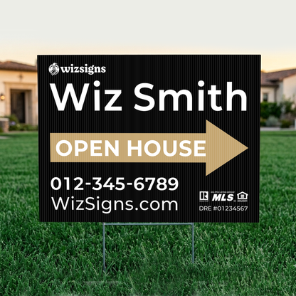 24" x 18" Custom Double-Sided Open House Yard Sign for Realtors | 10 Yard Signs with 10 Metal Stakes for $139 YS01