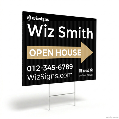 24" x 18" Custom Double-Sided Open House Yard Sign for Realtors | 10 Yard Signs with 10 Metal Stakes for $139 YS01