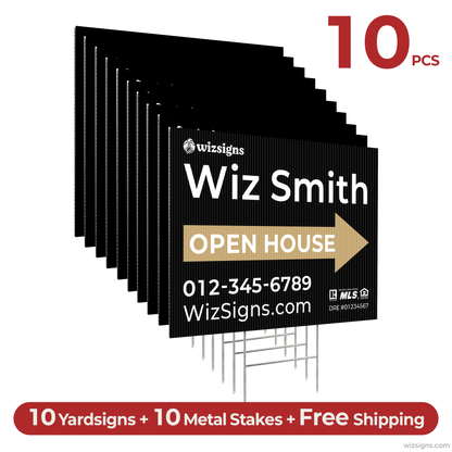 24" x 18" Custom Double-Sided Open House Yard Sign for Realtors | 10 Yard Signs with 10 Metal Stakes for $139 YS01