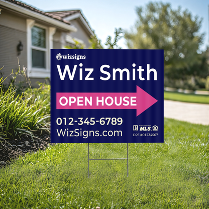 24" x 18" Custom Double-Sided Open House Yard Sign for Realtors | 10 Yard Signs with 10 Metal Stakes for $139 YS02