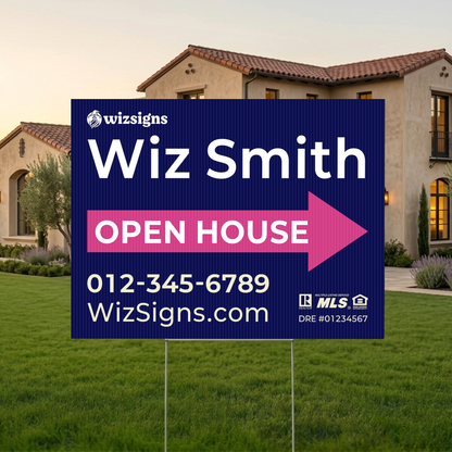 24" x 18" Custom Double-Sided Open House Yard Sign for Realtors | 10 Yard Signs with 10 Metal Stakes for $139 YS02