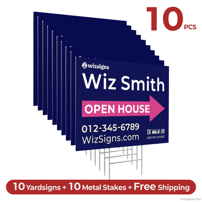 24" x 18" Custom Double-Sided Open House Yard Sign for Realtors | 10 Yard Signs with 10 Metal Stakes for $139 YS02