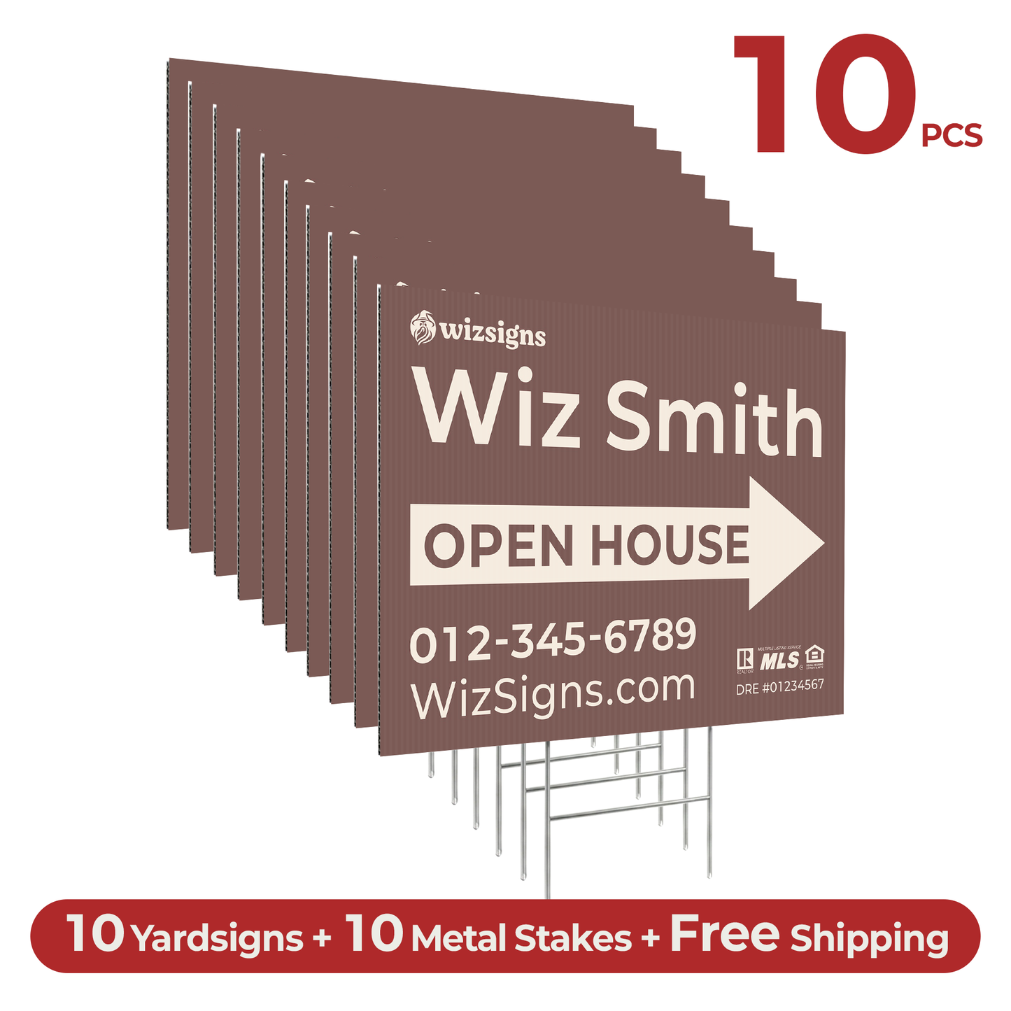 24" x 18" Custom Double-Sided Open House Yard Sign for Realtors | 10 Yard Signs with 10 Metal Stakes for $139 YS03