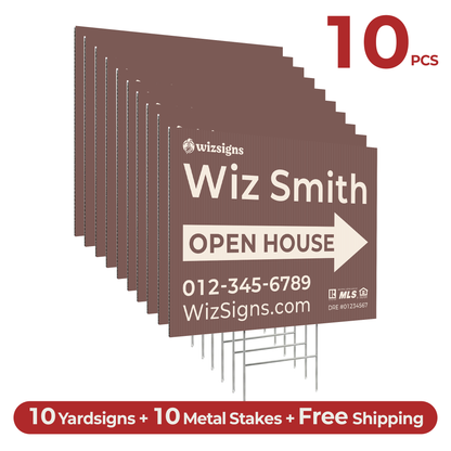 24" x 18" Custom Double-Sided Open House Yard Sign for Realtors | 10 Yard Signs with 10 Metal Stakes for $139 YS03