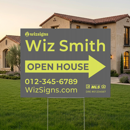 24" x 18" Custom Double-Sided Open House Yard Sign for Realtors | 10 Yard Signs with 10 Metal Stakes for $139 YS04