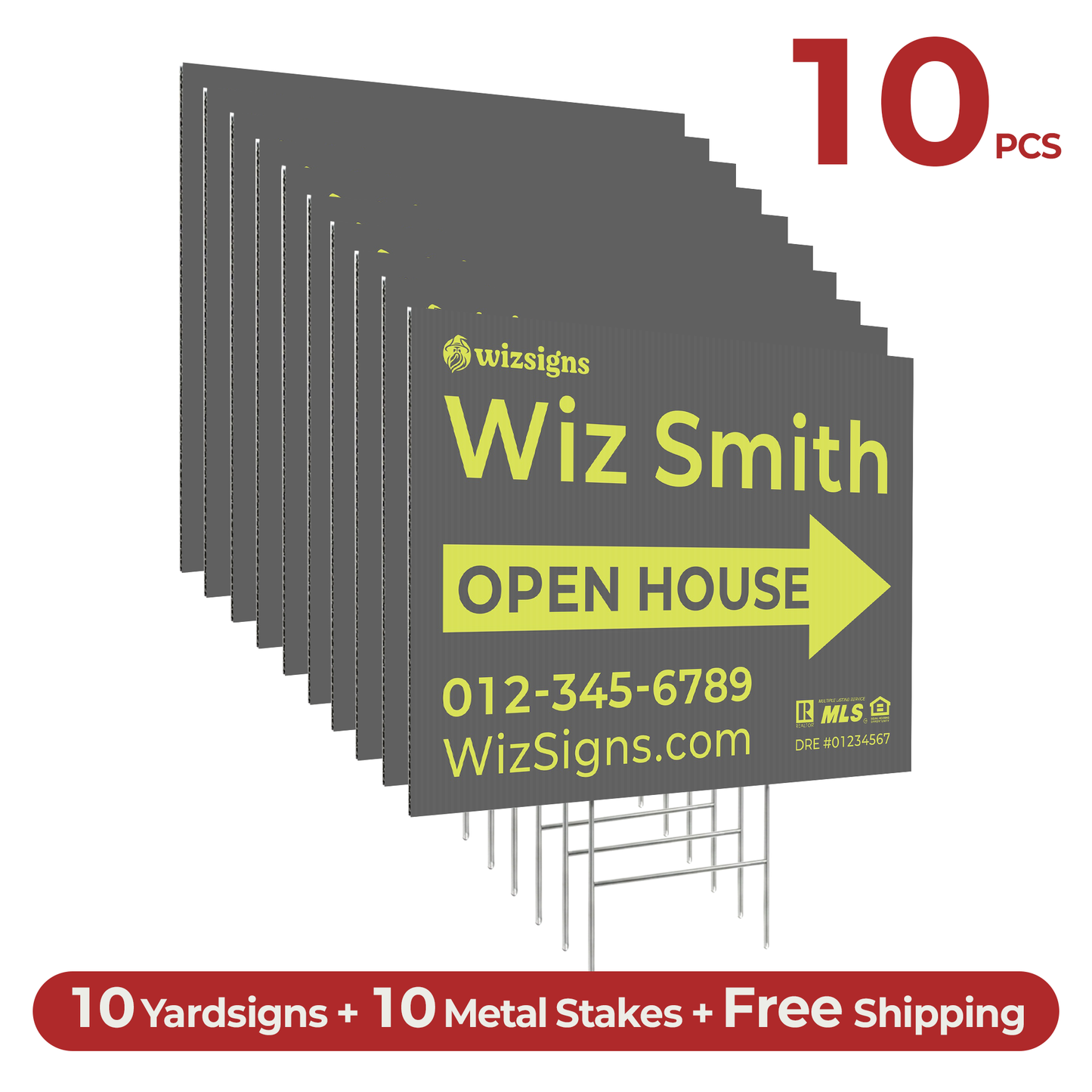 24" x 18" Custom Double-Sided Open House Yard Sign for Realtors | 10 Yard Signs with 10 Metal Stakes for $139 YS04