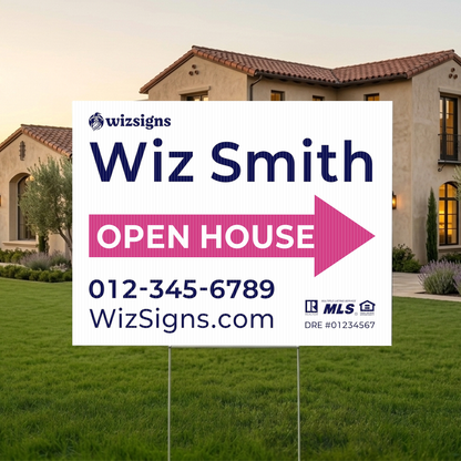 24" x 18" Custom Double-Sided Open House Yard Sign for Realtors | 10 Yard Signs with 10 Metal Stakes for $139 YS05