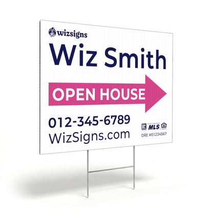 24" x 18" Custom Double-Sided Open House Yard Sign for Realtors | 10 Yard Signs with 10 Metal Stakes for $139 YS05