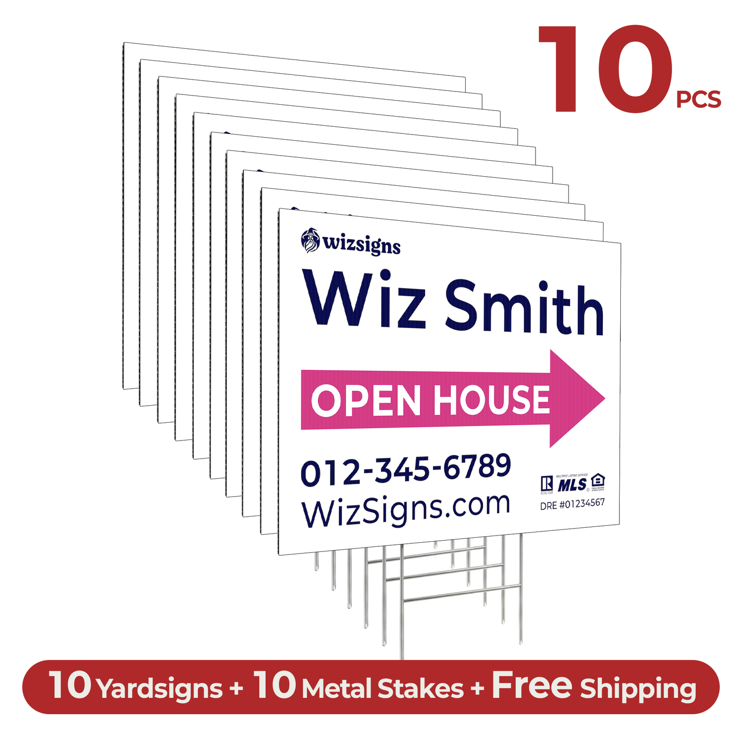 24" x 18" Custom Double-Sided Open House Yard Sign for Realtors | 10 Yard Signs with 10 Metal Stakes for $139 YS05