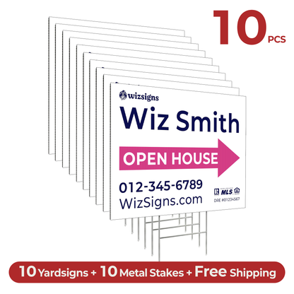 24" x 18" Custom Double-Sided Open House Yard Sign for Realtors | 10 Yard Signs with 10 Metal Stakes for $139 YS05