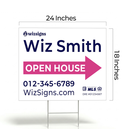 24" x 18" Custom Double-Sided Open House Yard Sign for Realtors | 10 Yard Signs with 10 Metal Stakes for $139 YS05