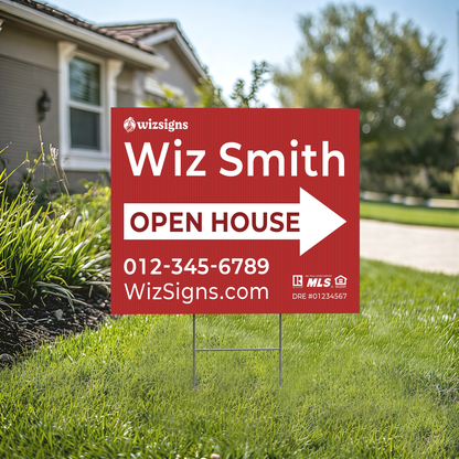 24" x 18" Custom Double-Sided Open House Yard Sign for Realtors | 10 Yard Signs with 10 Metal Stakes for $139 YS06