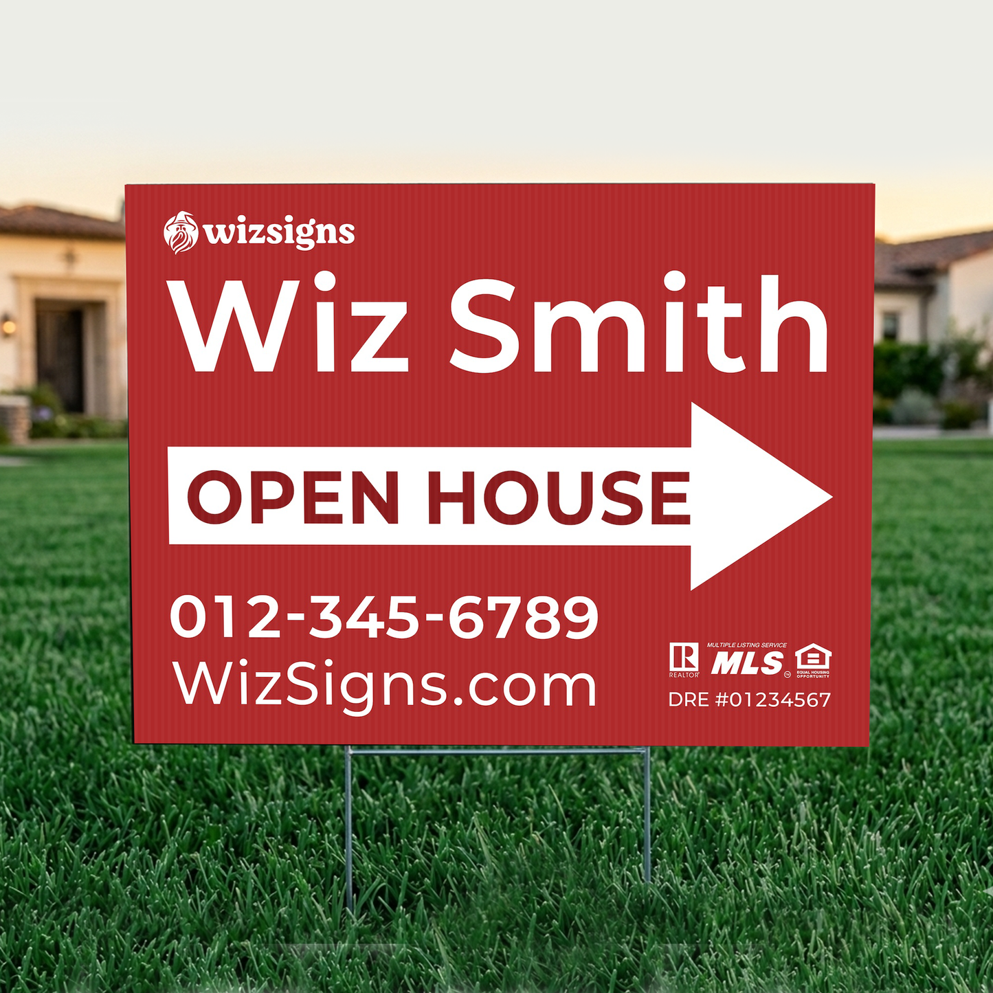24" x 18" Custom Double-Sided Open House Yard Sign for Realtors | 10 Yard Signs with 10 Metal Stakes for $139 YS06