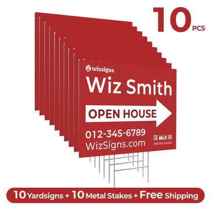 24" x 18" Custom Double-Sided Open House Yard Sign for Realtors | 10 Yard Signs with 10 Metal Stakes for $139 YS06