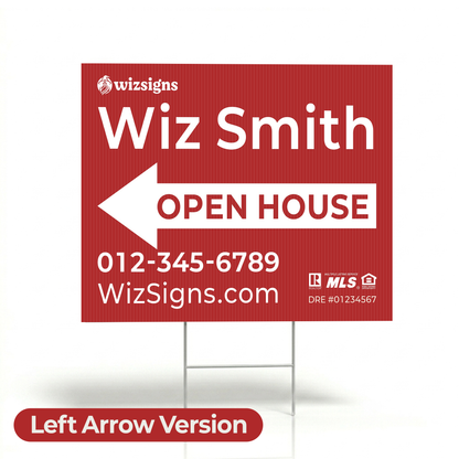 24" x 18" Custom Double-Sided Open House Yard Sign for Realtors | 10 Yard Signs with 10 Metal Stakes for $139 YS06