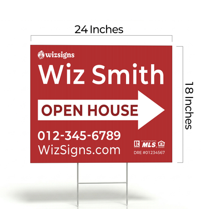 24" x 18" Custom Double-Sided Open House Yard Sign for Realtors | 10 Yard Signs with 10 Metal Stakes for $139 YS06